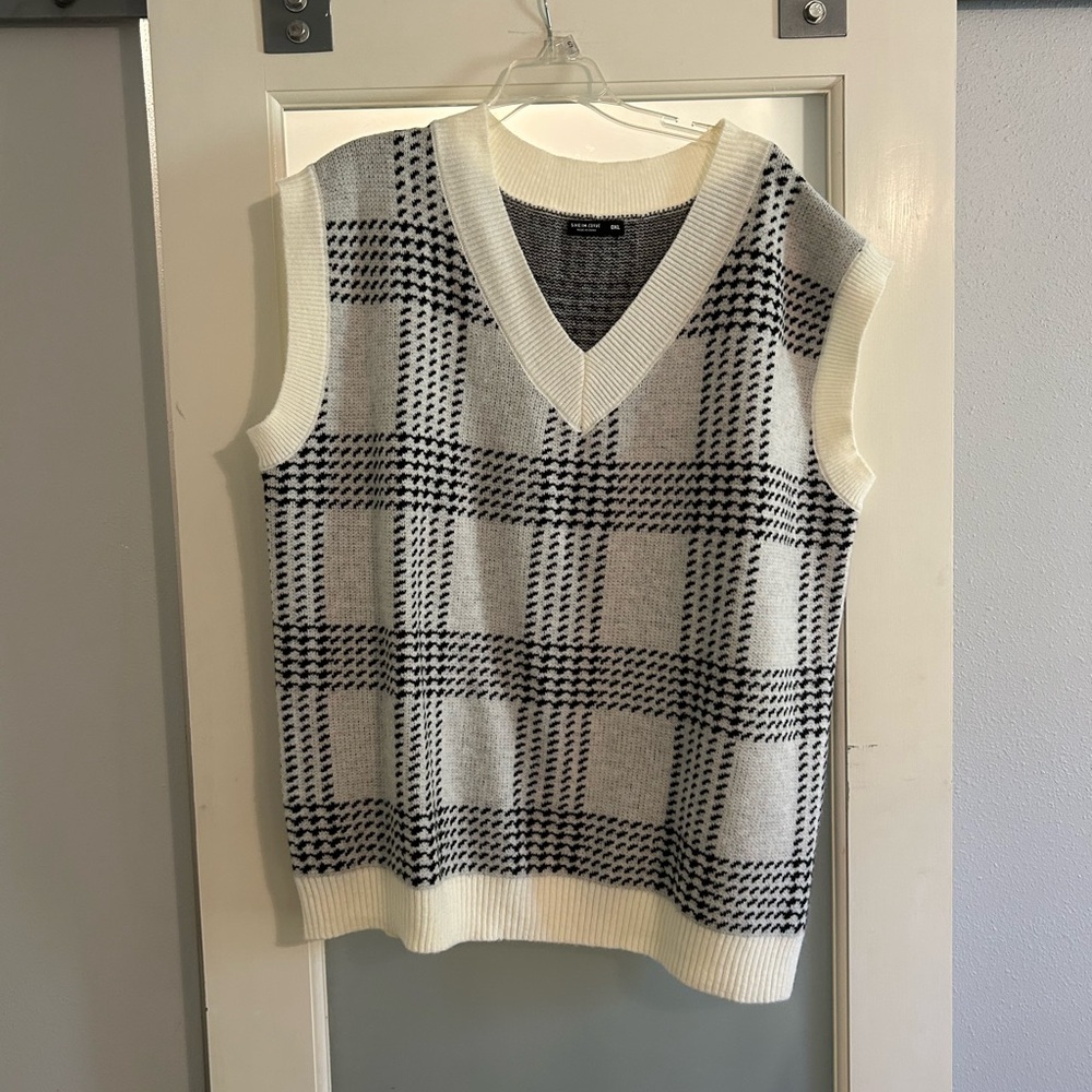Black and White Plaid Sweater Vest